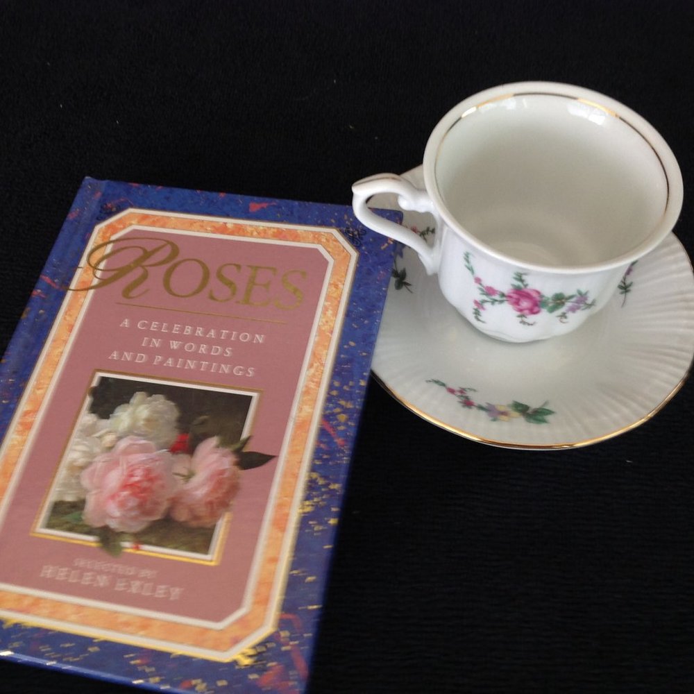 Adorable China Rose Cup & Saucer with a Book of Paintings & Poems